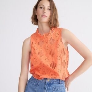 J.Crew Fleur Top In Eyelet Tank Blouse Orange Size Small